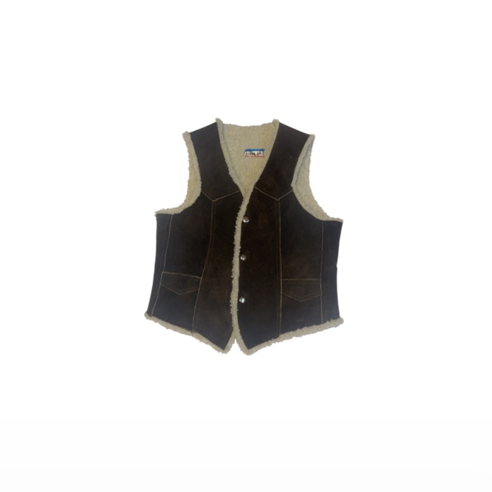 Handmade Boho Brown Suede Sherpa Vest - Women’s Size XS